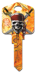 D28 - Skull & Swords Disney,pirates,pirates,of,the,caribbean,skull,sword,swords,art,key,house key,keys,howard,howard keys,sc1,wr,kw,Pirates of the Caribbean, Skull & Swords licensed painted house key blank