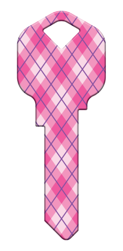 HK69 - Pink Plaid  happy, key, pink, plaid, fashion, argyle, house, keys, kwikset, Schlage, weiser, kw, sc1, wr5