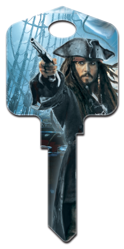D27 - Captn Jack Sparrow  Disney,pirates,of,the,caribbean,jack sparrow,jack,disney,key,house key,art,howard,howardkeys,sc1,kw,wr, Pirates of the Caribbean, Captn Jack Sparrow licensed painted house key blank