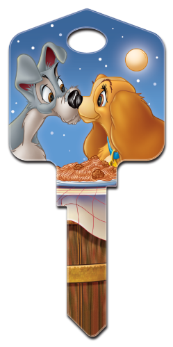 D73 - Lady & The Tramp  Disney,animated,movie,lady,and,the,tramp,classic,keys,key,house key,howard,howard keys, Lady and the Tramp, painted house key, licensed, blank key