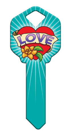 HK39 - Love  happy, key, love, heart, flower, traditional, tattoo, tattoos, script, house, keys, kw, sc1, wr5