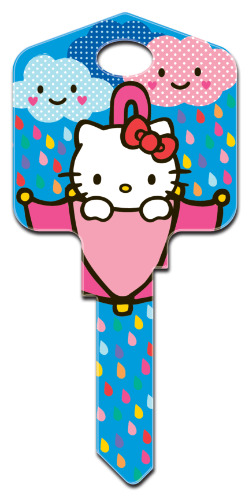 SR9 - Hello Kitty<sup>&reg;</sup> Rain or Shine  Hello Kitty,hello,kitty,art,licensed,rain,or,shine,key,keys,house keys,sc1,wr,kw, house key, licensed, painted, key blanks, Rain or Shine